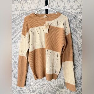 Hem & Thread Color Block Sweater - Cream and Brown